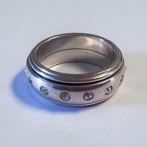 Sterling Silver size 5 spinner crystal ring